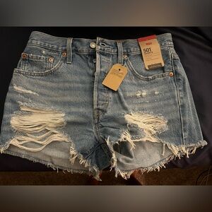 Levi’s 501 high waisted distressed denim shorts